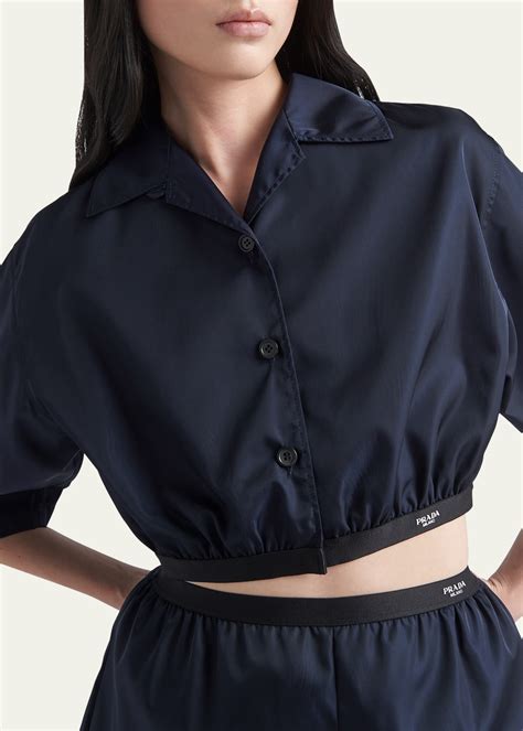 prada crop|prada nylon ruffled top.